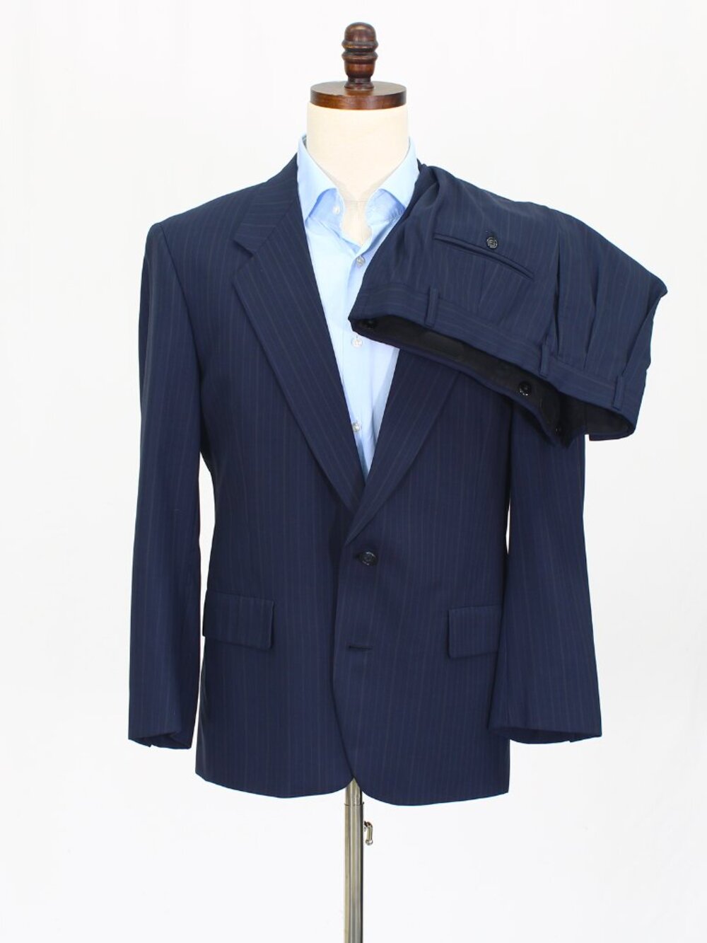 Hart Schaffner Marx Golden Trumpeter 40R 34x28 Blue Full Suit 2-Button Stripe R8